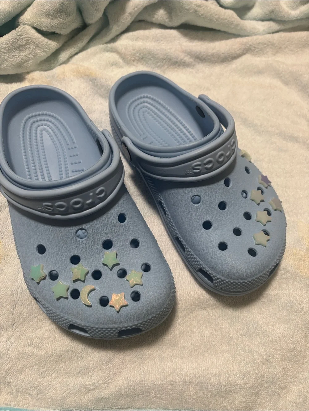 CROCS Kids Light Blue Clog Sandals with Star & Moon Charms